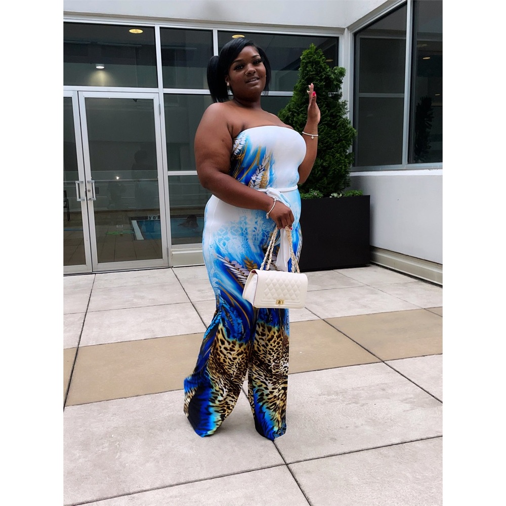 White & Blue plus size jumpsuit